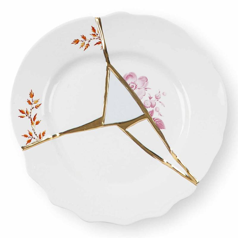 Kintsugi Dessert Plate Dessertteller , Motiv pflanze von Seletti