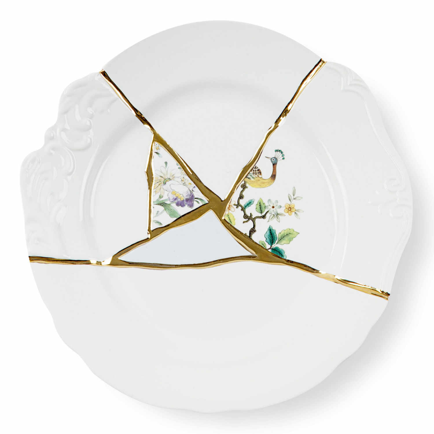 Kintsugi Dinner Plate Speiseteller , Motiv pfau von Seletti