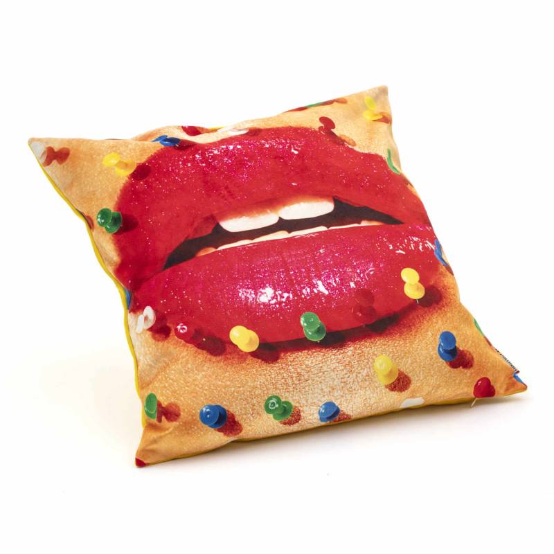 Pillow - Toiletpaper Dekokissen , Motiv mouth with pins von Seletti