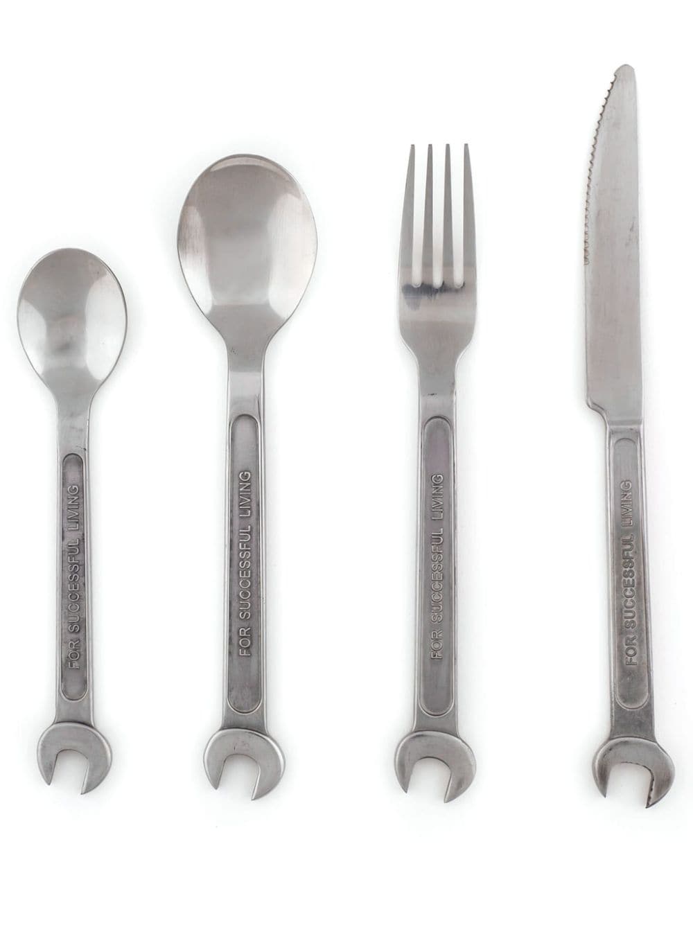 Seletti Machine Collection slogan-engraved cutlery (set of four) - Silver von Seletti