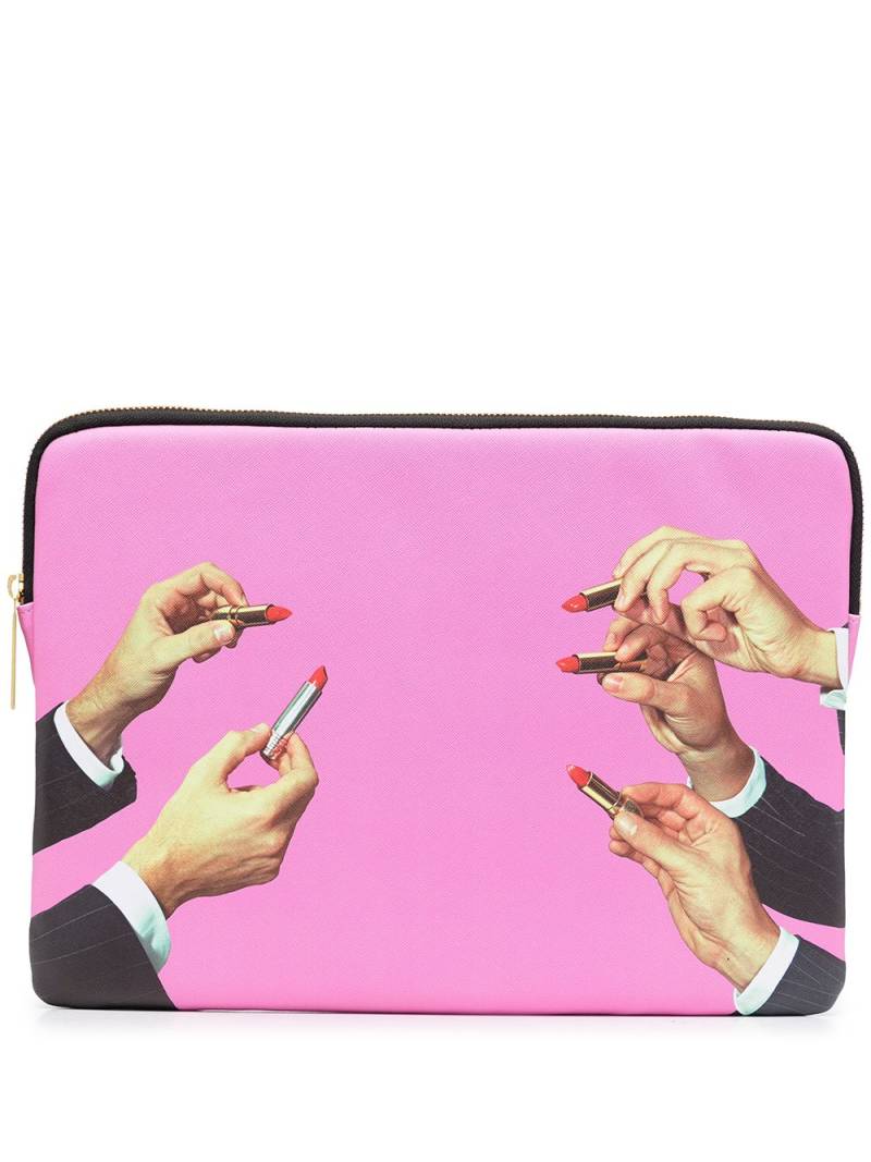 Seletti lipstick-print laptop case - Pink von Seletti