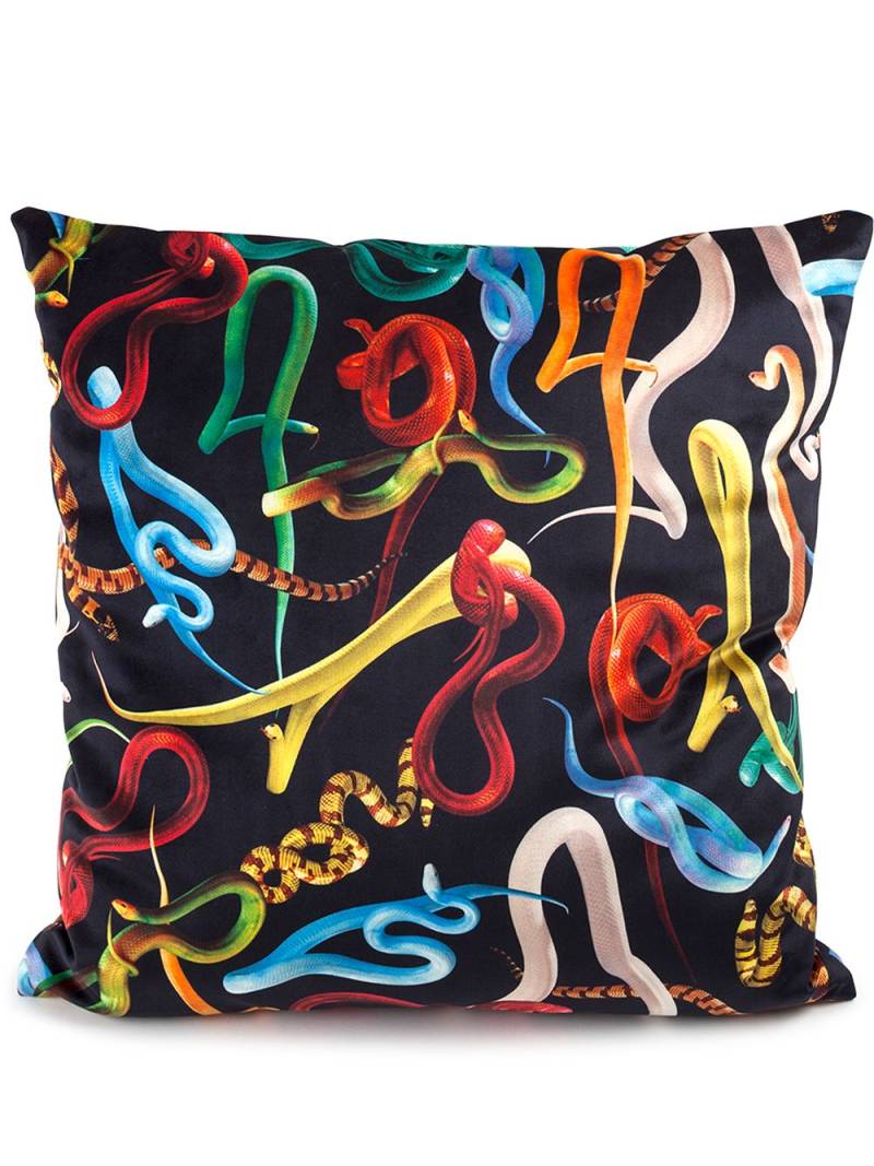 Seletti snakes print square-shape cushion - Black von Seletti