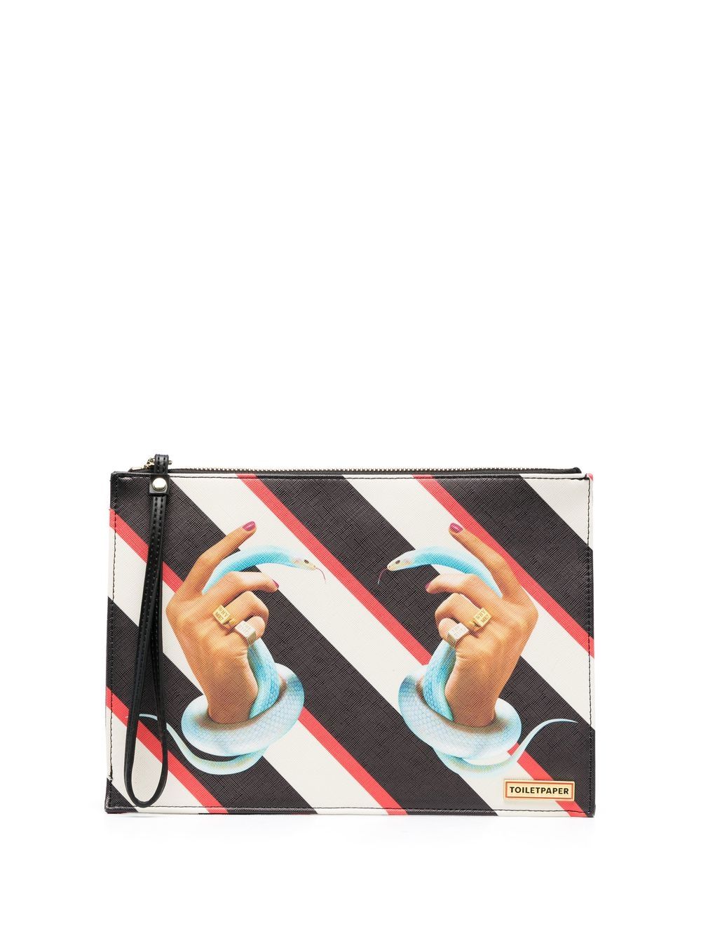 Seletti striped graphic-print clutch-bag - Black von Seletti