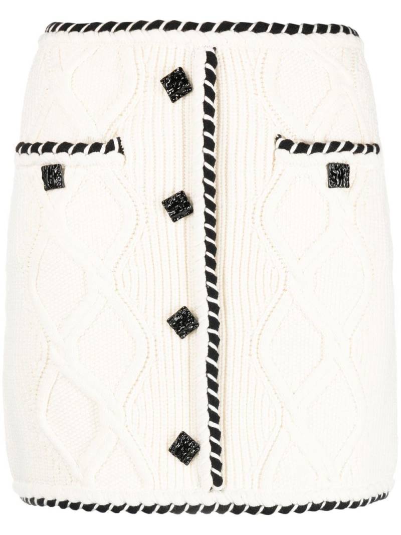 Self-Portrait Cable Knit button-embellished miniskirt - White von Self-Portrait