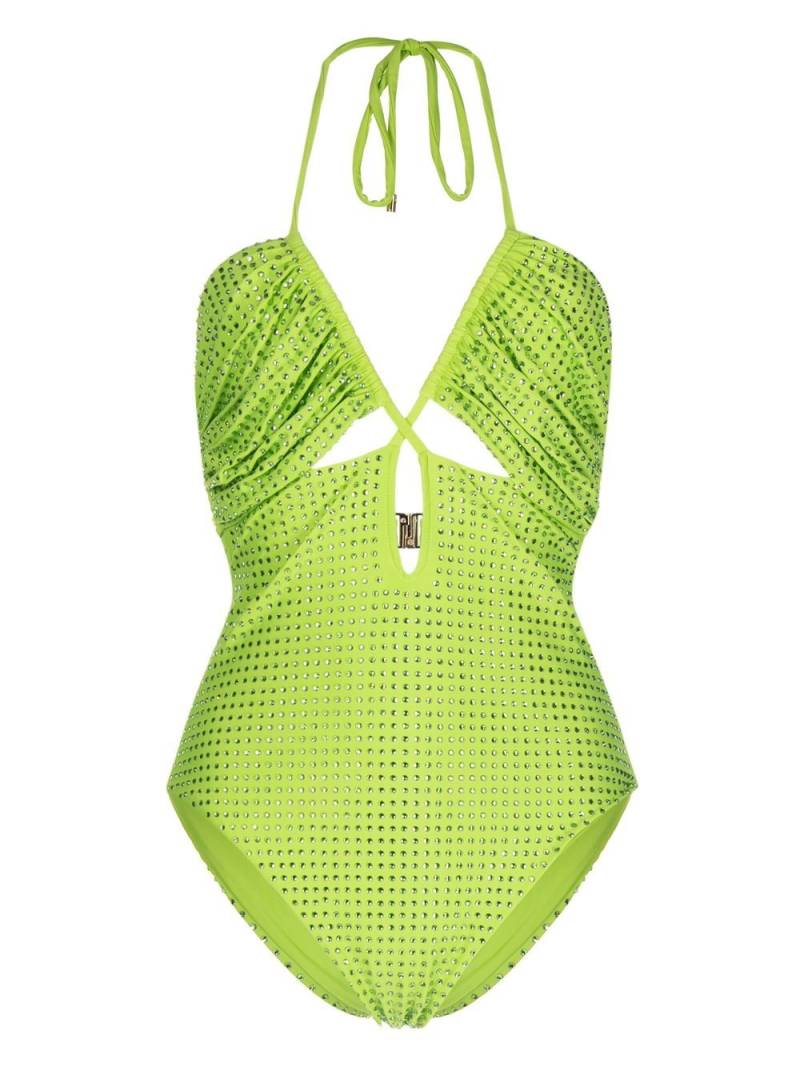 Self-Portrait Hot-Fix embellished strappy swimsuit - Green von Self-Portrait