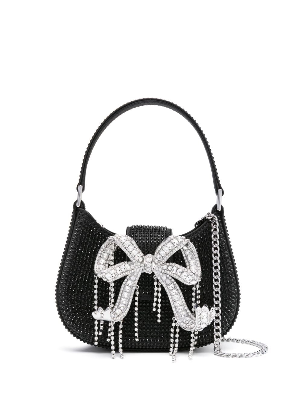 Self-Portrait Rhinestone Crescent Bow mini bag - Black von Self-Portrait