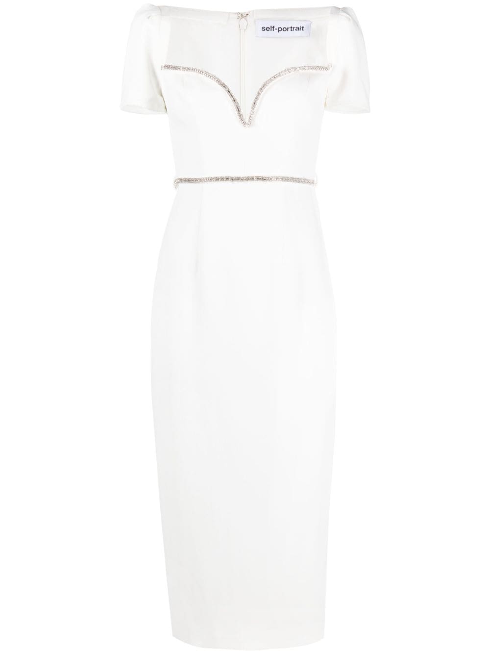 Self-Portrait White Diamante Trim Split crepe midi dress von Self-Portrait