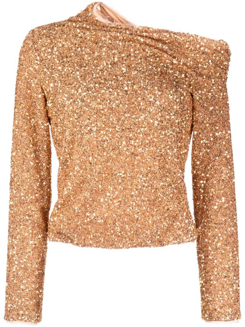 Self-Portrait asymmetric sequinned blouse - Gold von Self-Portrait