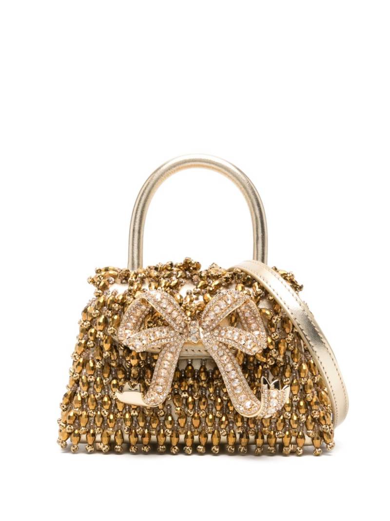 Self-Portrait bead-embellished mini bag - Gold von Self-Portrait