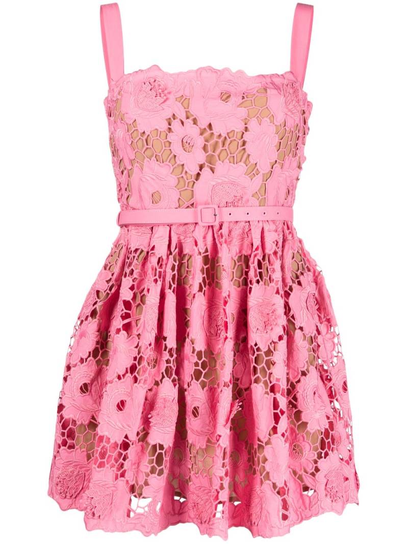 Self-Portrait belted floral-lace minidress - Pink von Self-Portrait