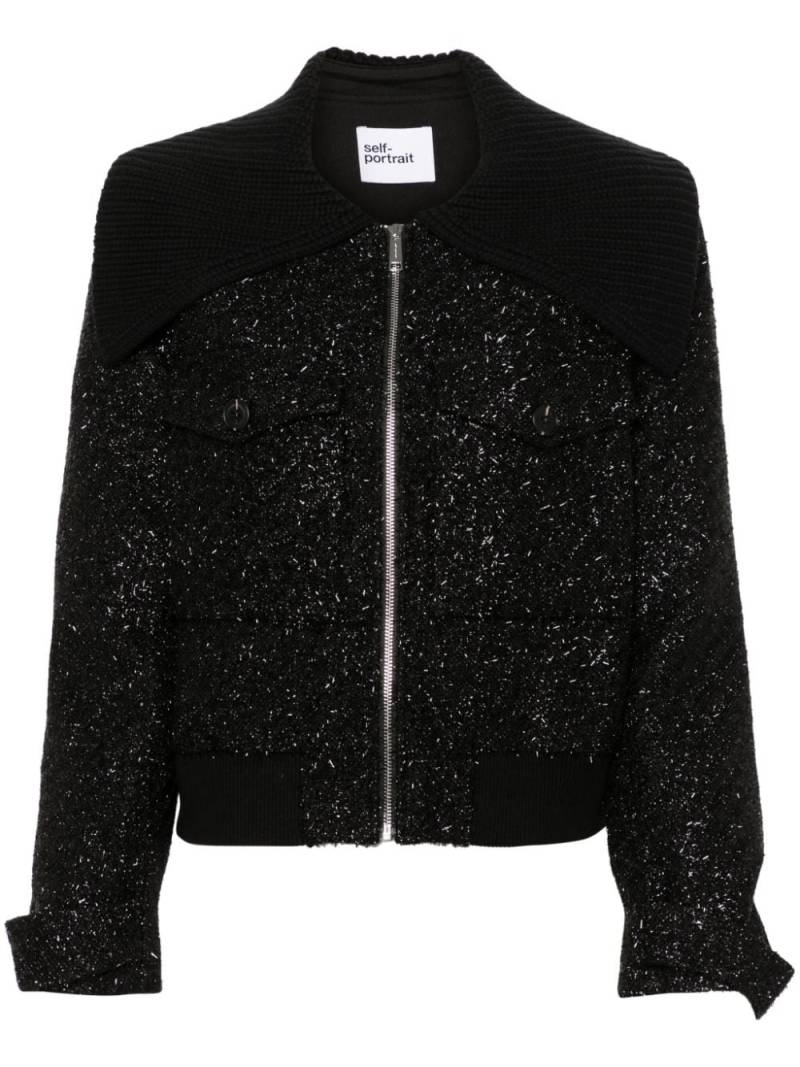 Self-Portrait bouclé bomber jacket - Black von Self-Portrait