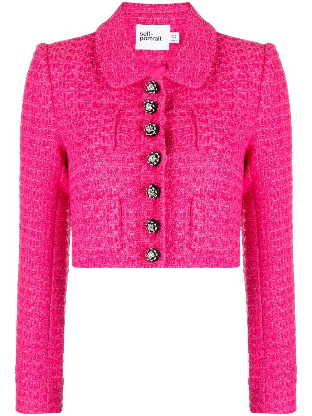 Self-Portrait bouclé buttoned cropped jacket - Pink von Self-Portrait