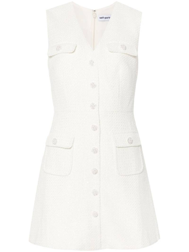 Self-Portrait bouclé buttoned mini dress - Neutrals von Self-Portrait