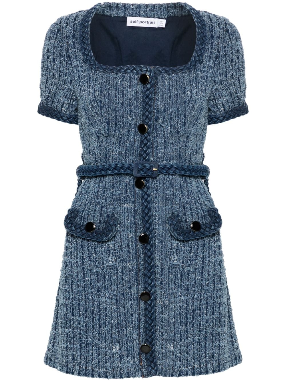 Self-Portrait bouclé-design denim mini dress - Blue von Self-Portrait