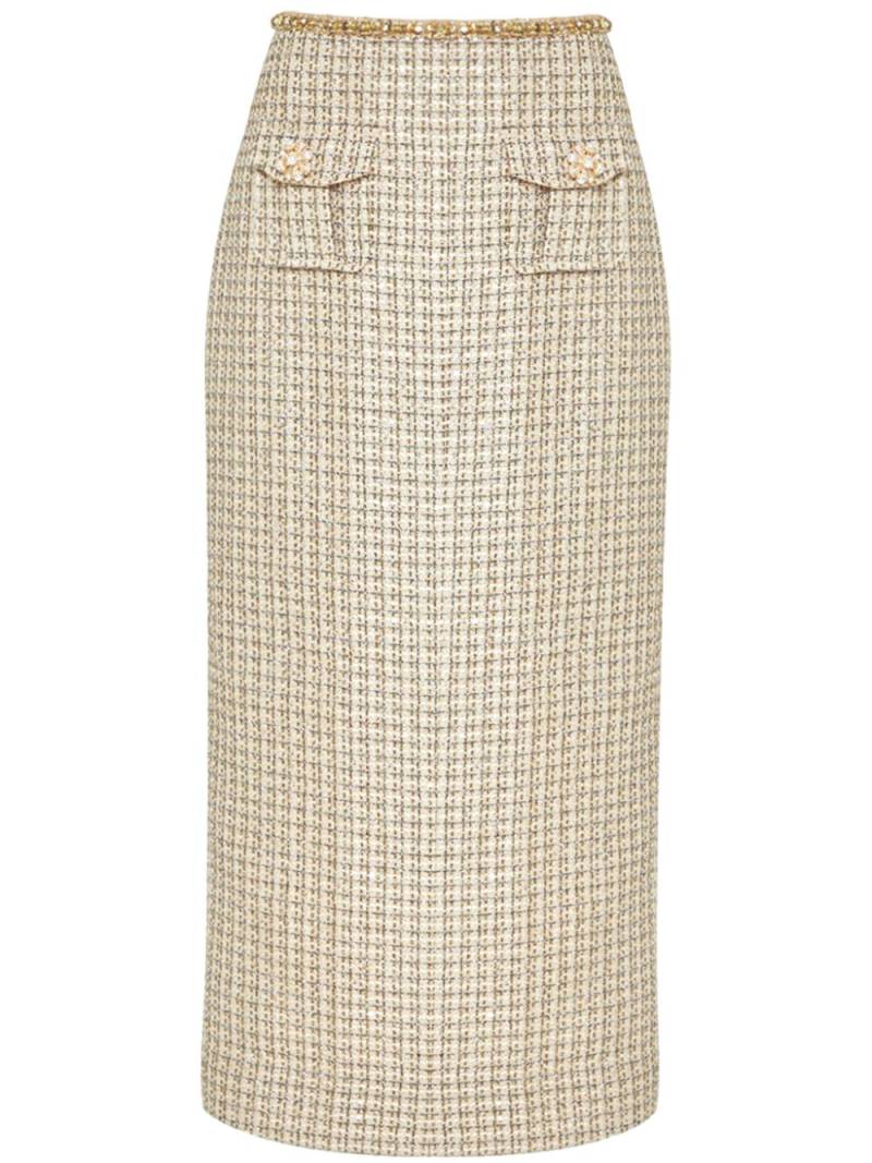 Self-Portrait bouclé midi skirt - Gold von Self-Portrait