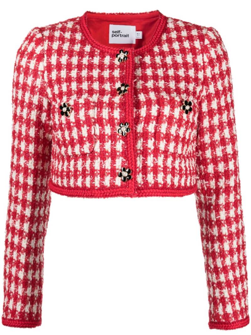 Self-Portrait checked bouclé cropped jacket - Red von Self-Portrait