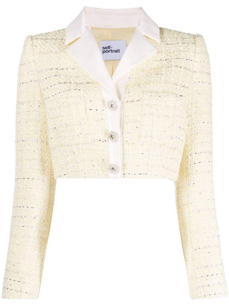 Self-Portrait cropped bouclé jacket - Yellow von Self-Portrait