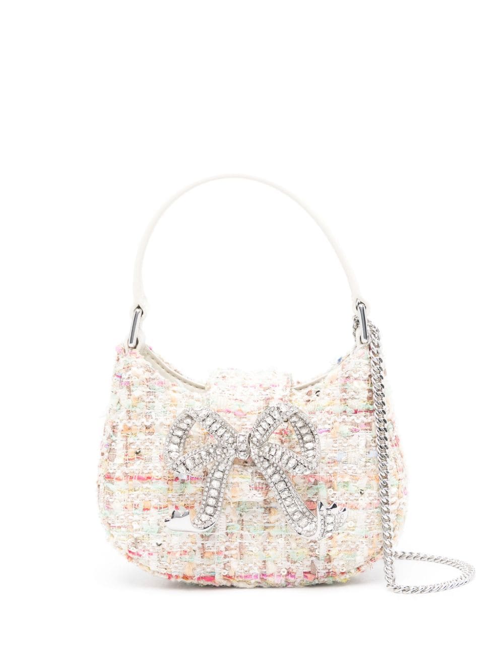 Self-Portrait crystal-bow tweed mini bag - Neutrals von Self-Portrait