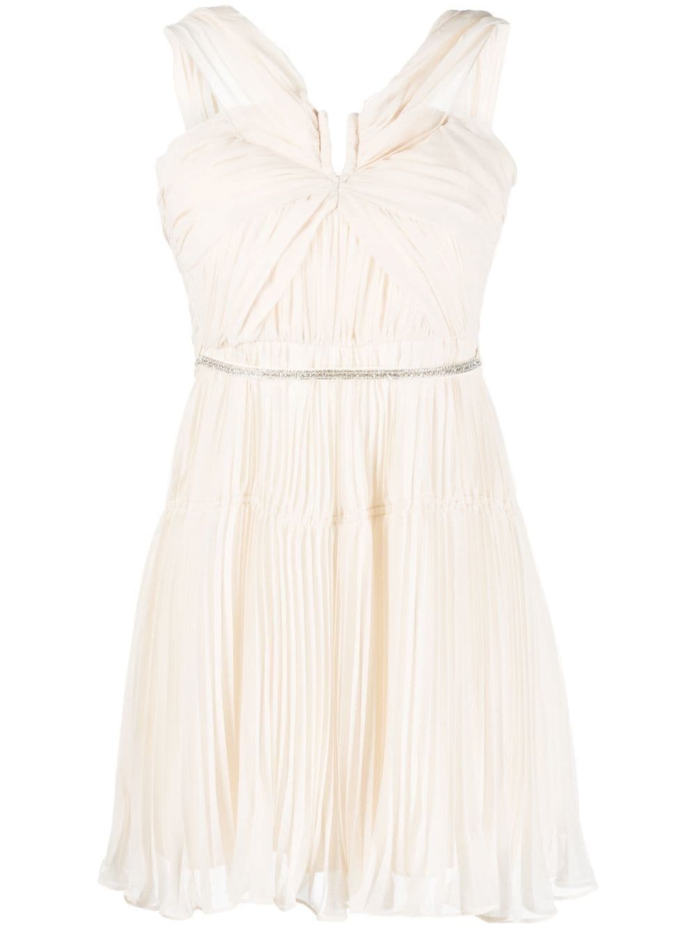 Self-Portrait crystal-embellished pleated mini dress - Neutrals von Self-Portrait