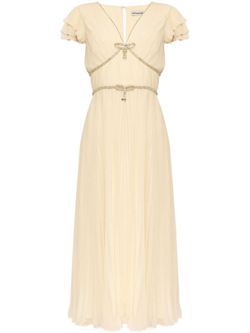 Self-Portrait crystal-trim pleated midi dress - Neutrals von Self-Portrait