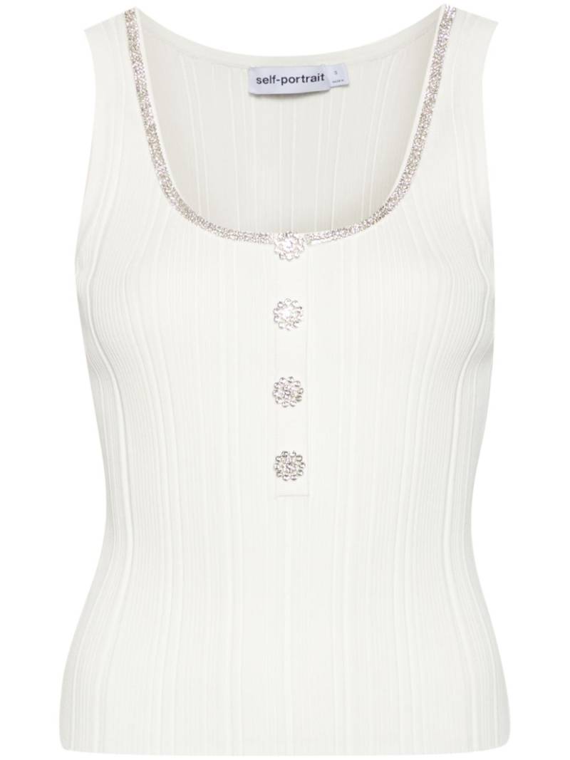 Self-Portrait crystal-trim ribbed tank top - White von Self-Portrait