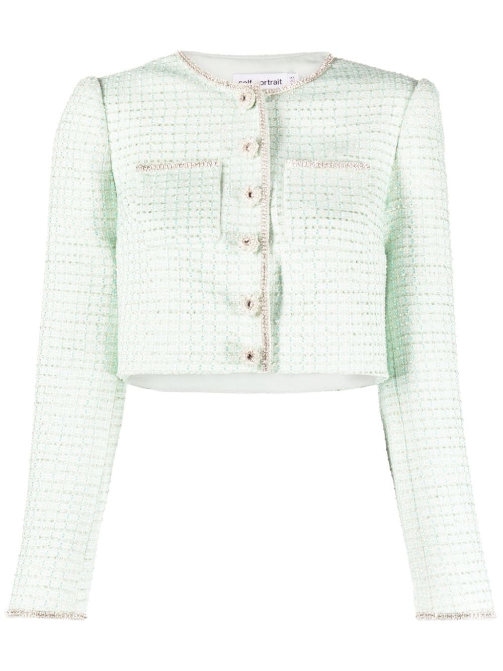 Self-Portrait crystal-trim tweed cropped jacket - Blue von Self-Portrait