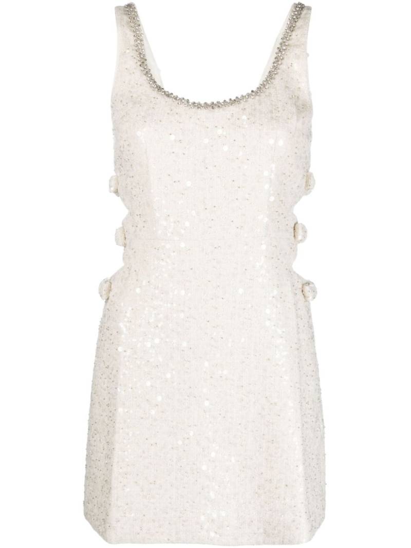 Self-Portrait diamanté-trim mini dress - Neutrals von Self-Portrait