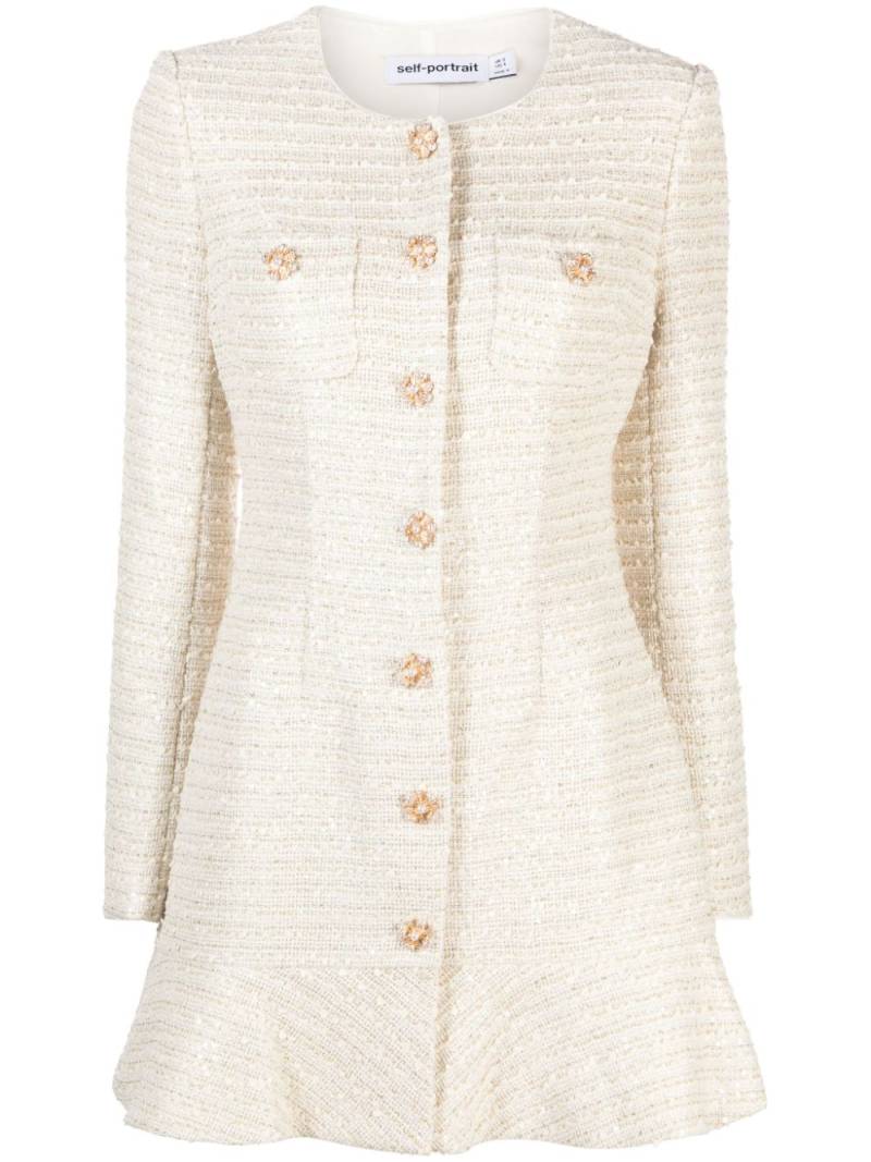 Self-Portrait embellished-buttons bouclé dress - Neutrals von Self-Portrait