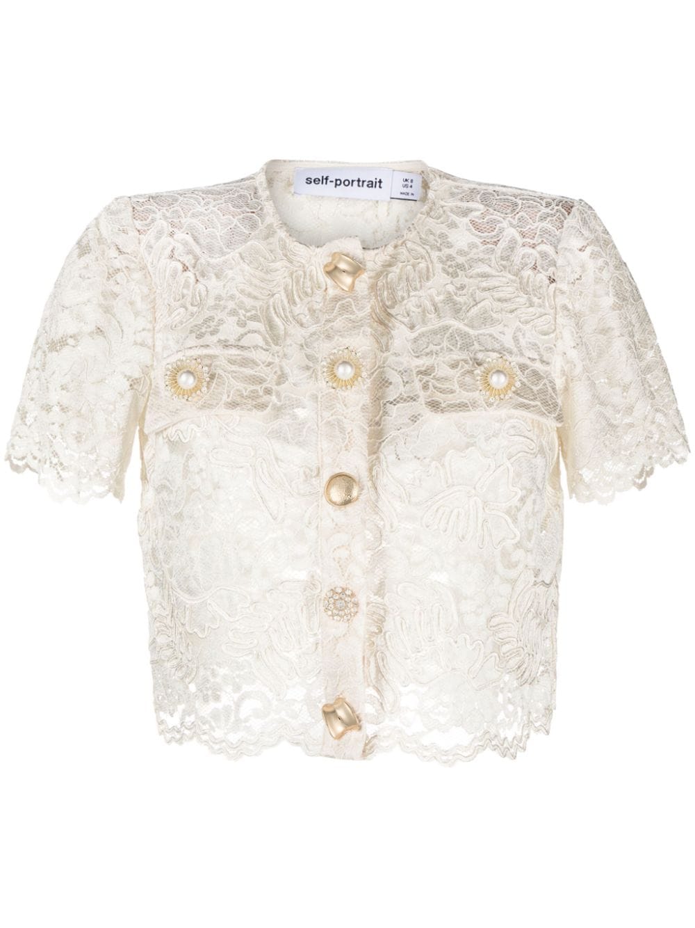 Self-Portrait embellished-buttons corded-lace top - Neutrals von Self-Portrait