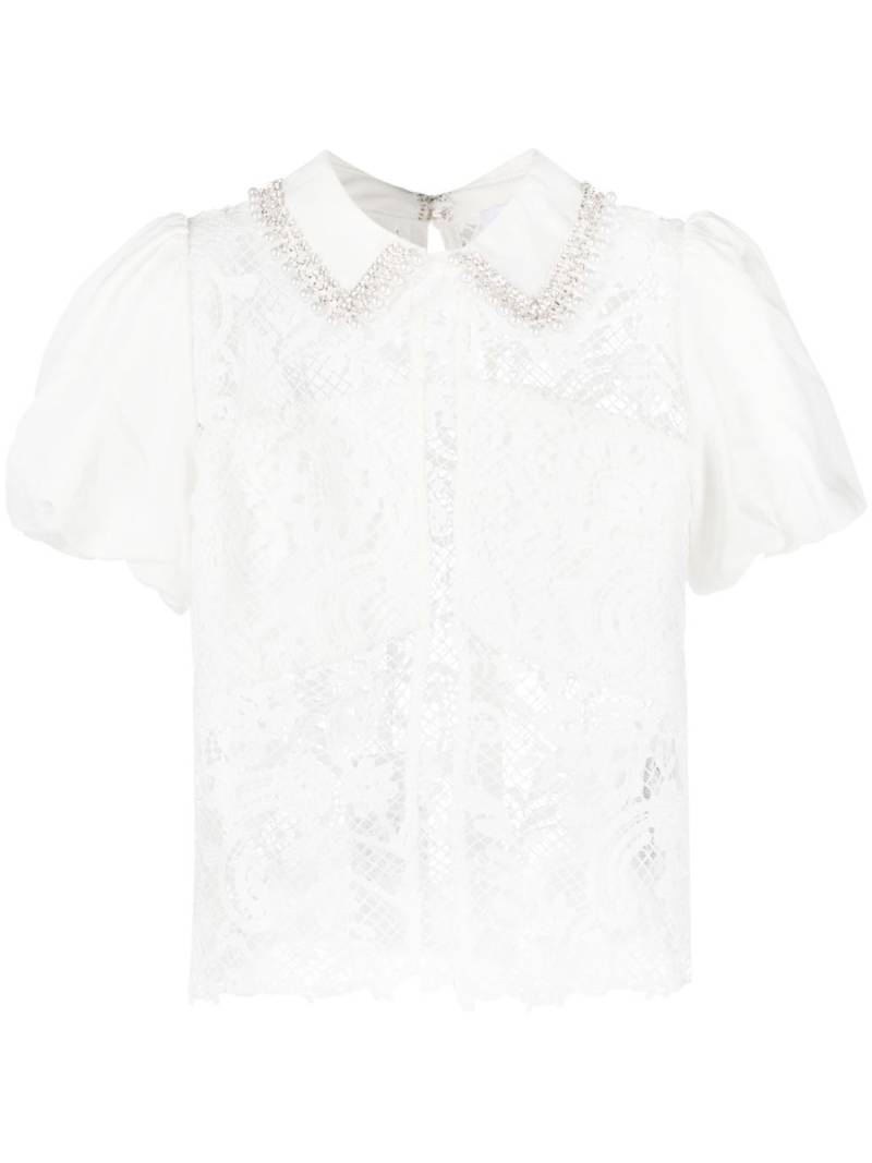 Self-Portrait faux-pearl detail guipure-lace blouse - White von Self-Portrait