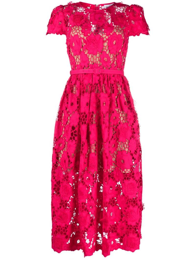 Self-Portrait floral lace short-sleeve mididress - Pink von Self-Portrait