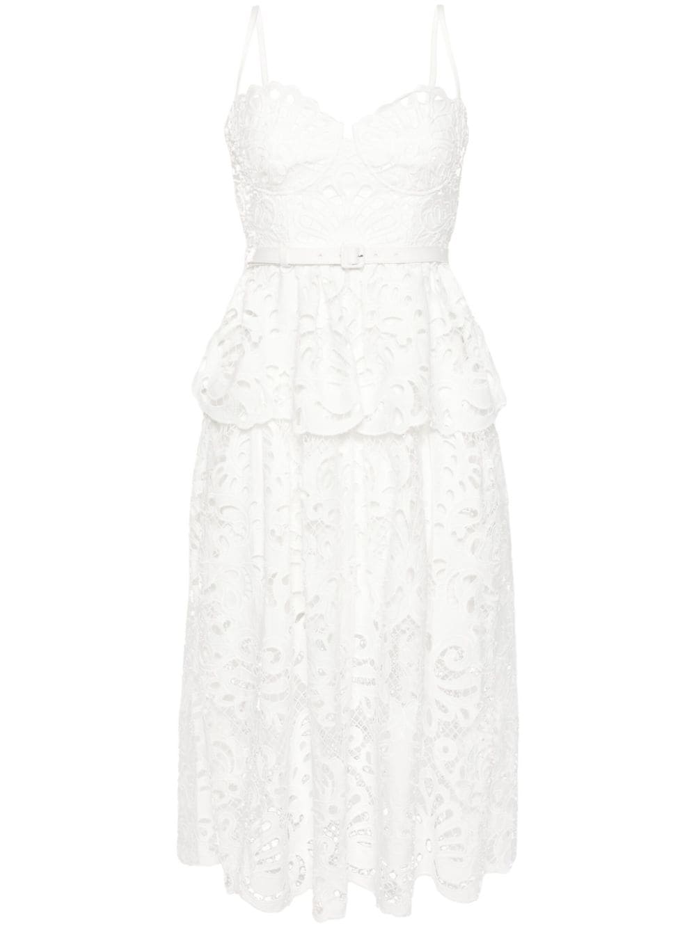 Self-Portrait guipure-lace flared dress - White von Self-Portrait