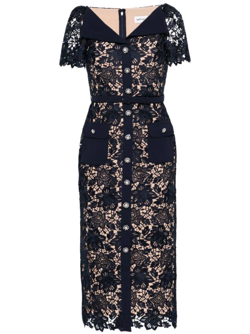 Self-Portrait guipure-lace midi dress - Blue von Self-Portrait