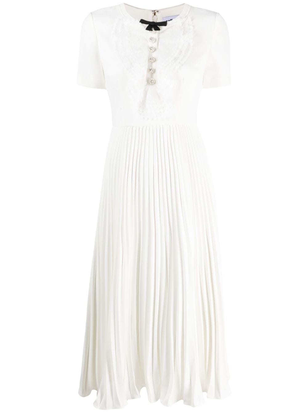 Self-Portrait lace-collar pleated midi dress - White von Self-Portrait