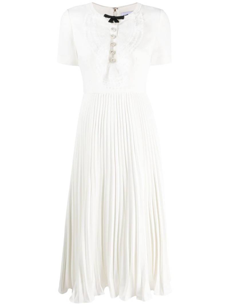 Self-Portrait lace-collar pleated midi dress - White von Self-Portrait