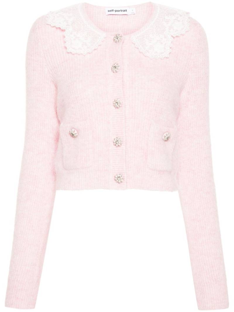 Self-Portrait lace-collar ribbed cardigan - Pink von Self-Portrait