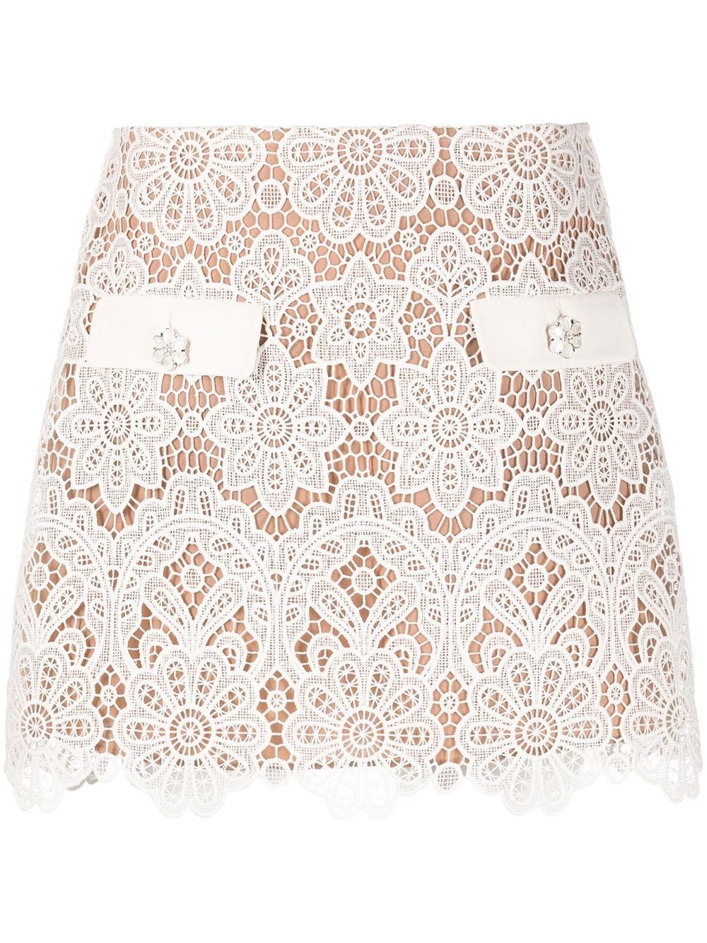 Self-Portrait lace-panel high-waisted skirt - Neutrals von Self-Portrait