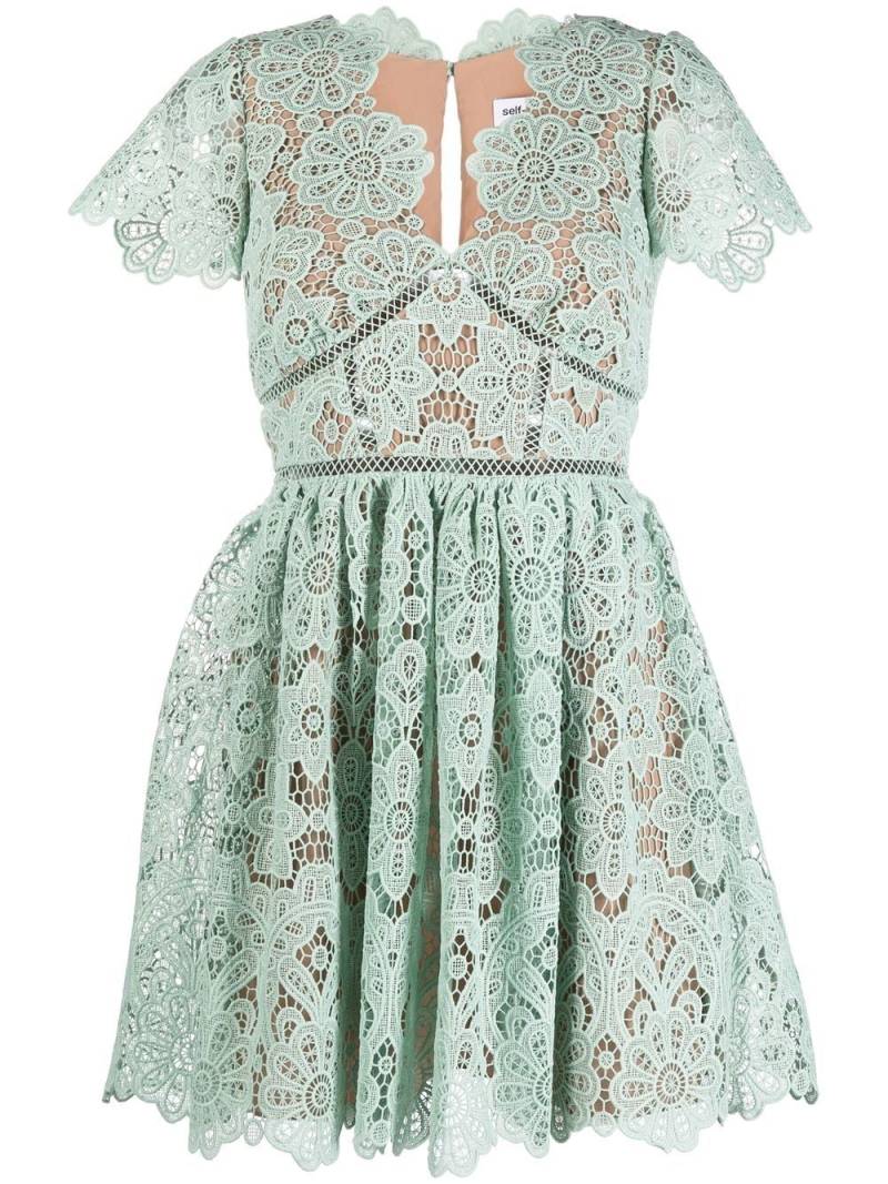 Self-Portrait lace-panel short-sleeve dress - Green von Self-Portrait