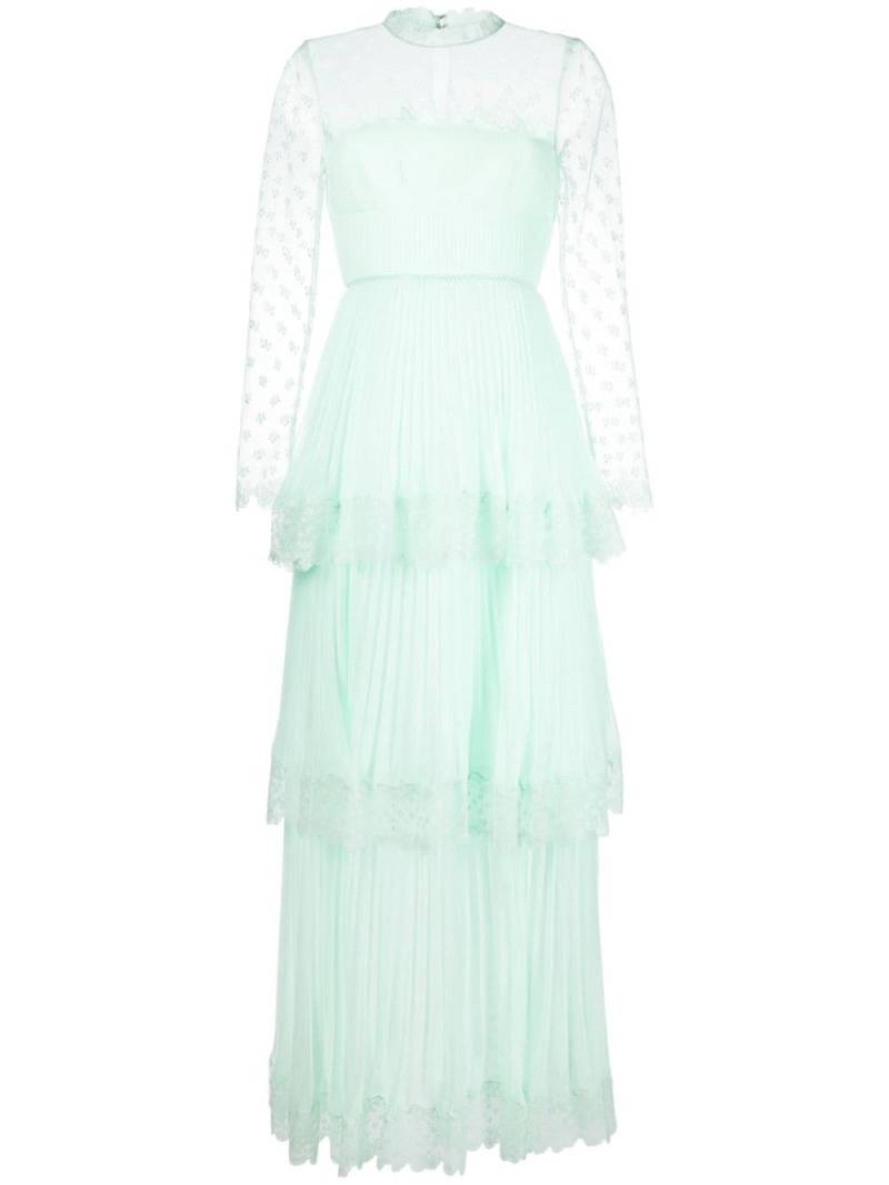 Self-Portrait lace-trimmed chiffon tiered dress - Green von Self-Portrait