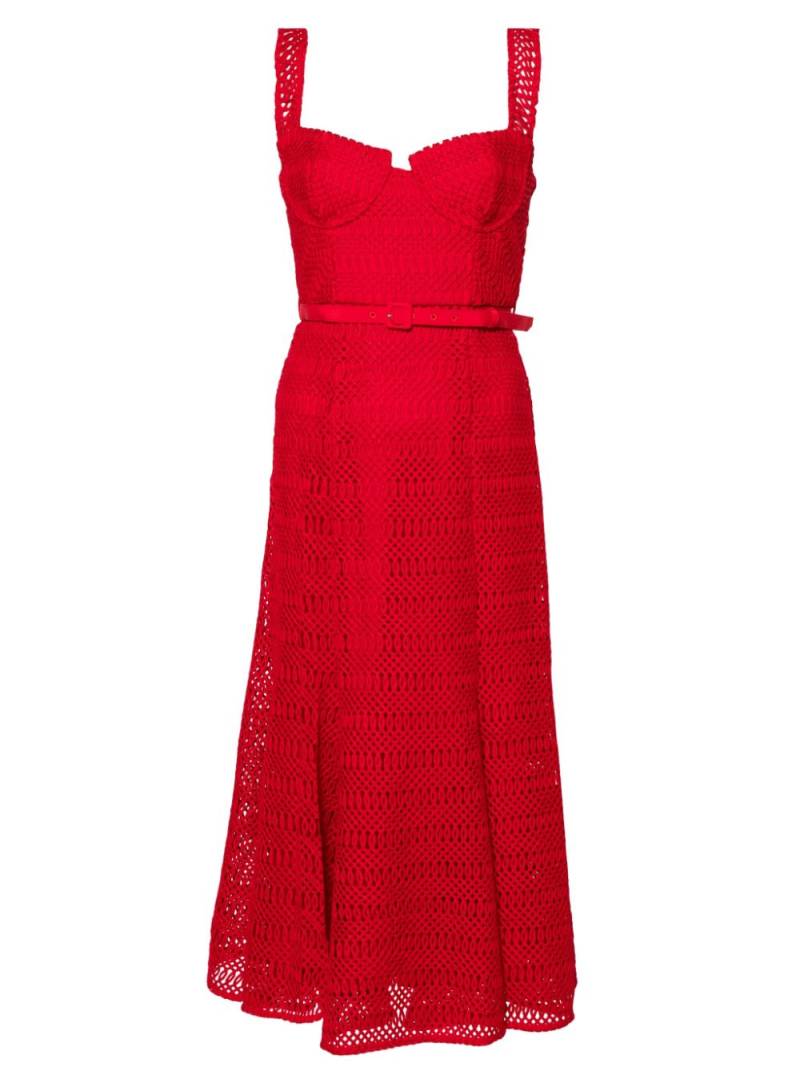 Self-Portrait lattice lace belted midi dress - Red von Self-Portrait