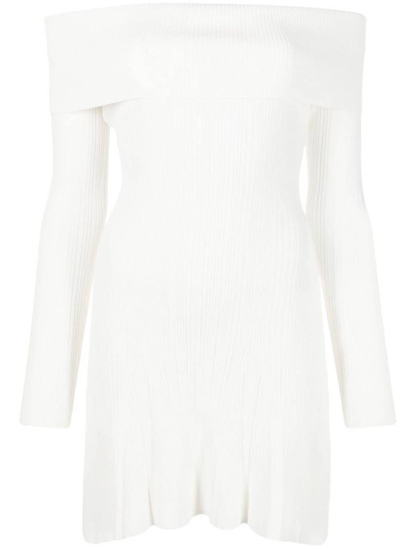 Self-Portrait off-shoulder ribbed-knit minidress - White von Self-Portrait