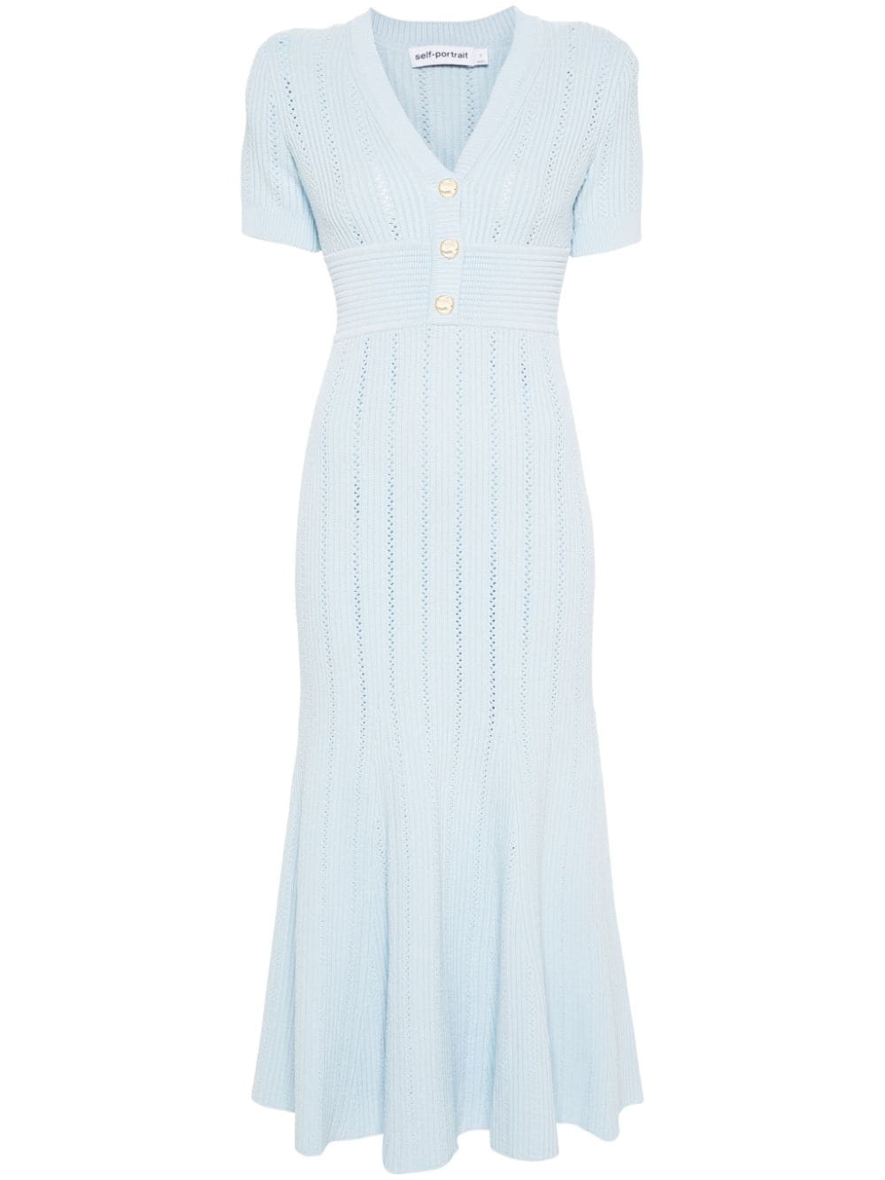 Self-Portrait pointelle-knit midi dress - Blue von Self-Portrait