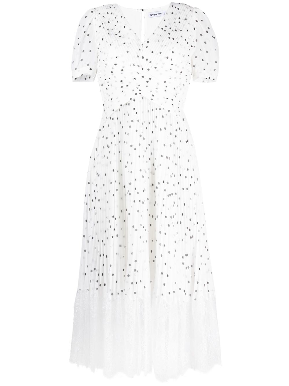 Self-Portrait lace-trim polka-dot midi dress - White von Self-Portrait