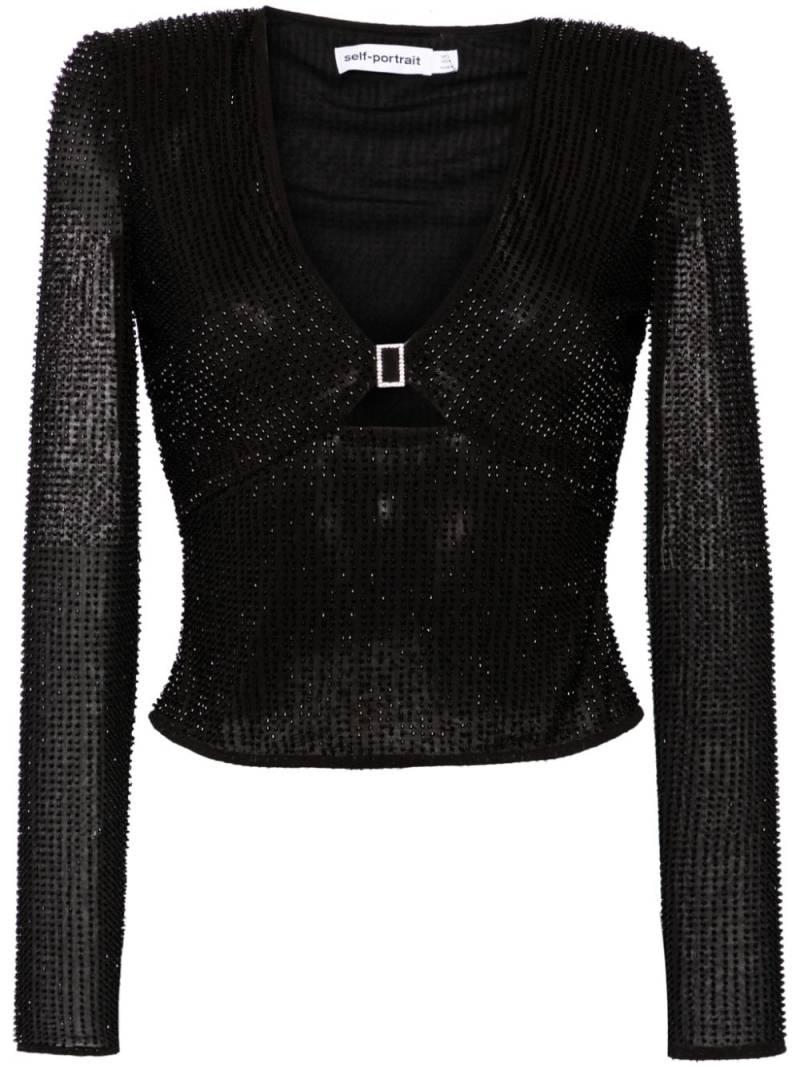 Self-Portrait rhinestone-embellished V-neck top - Black von Self-Portrait