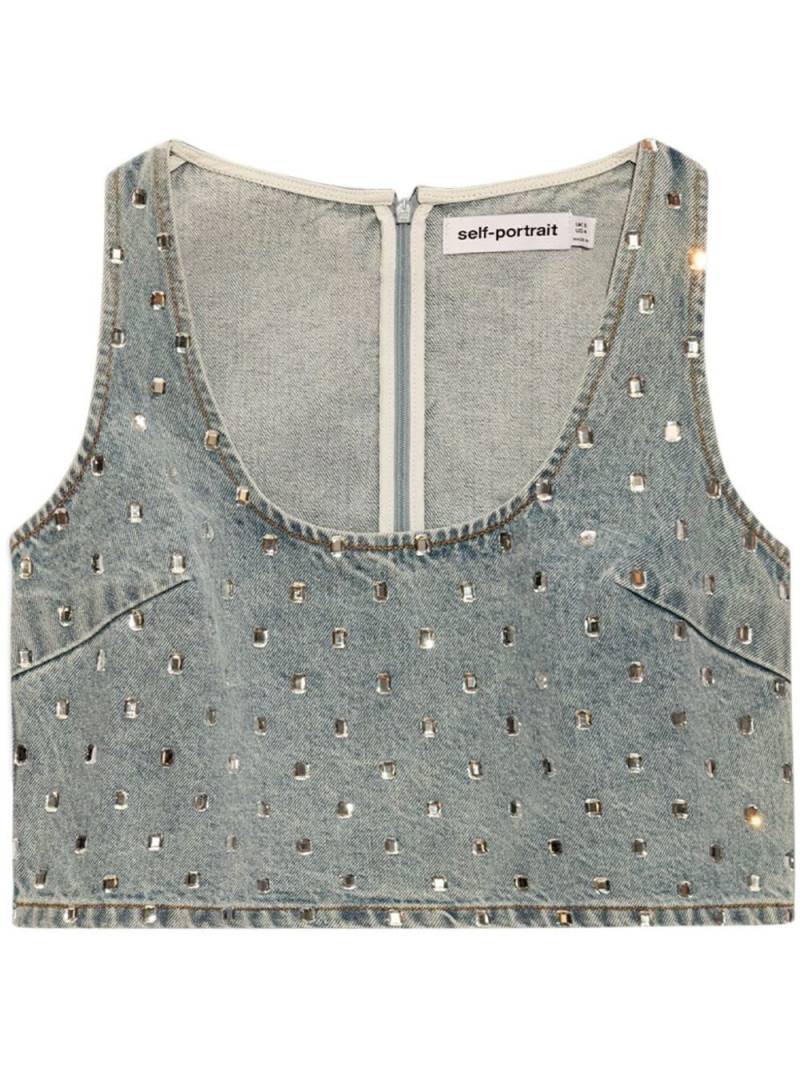 Self-Portrait rhinestone-embellished denim top - Blue von Self-Portrait