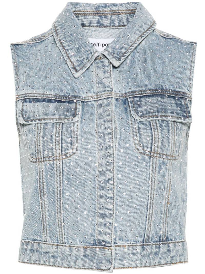 Self-Portrait rhinestoned denim vest - Blue von Self-Portrait