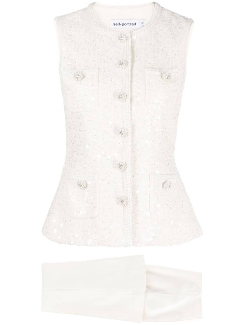 Self-Portrait sequin-embellished bouclé jumpsuit - Neutrals von Self-Portrait