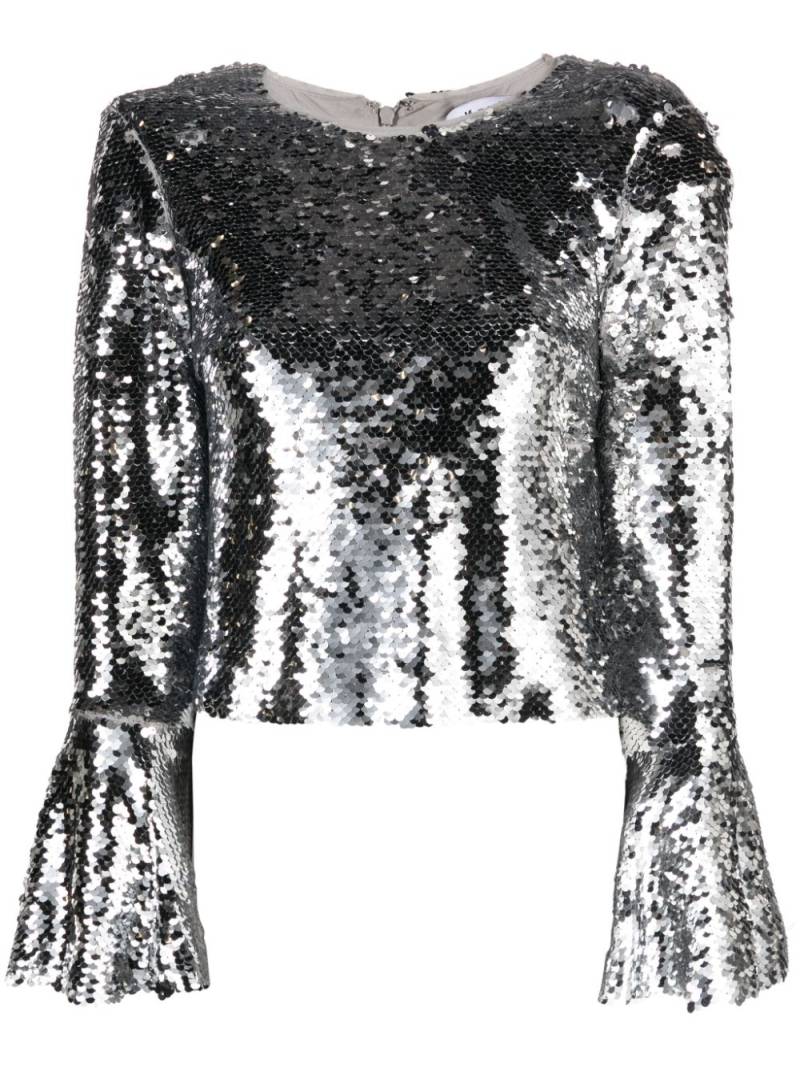 Self-Portrait sequin-embellished mesh top - Silver von Self-Portrait