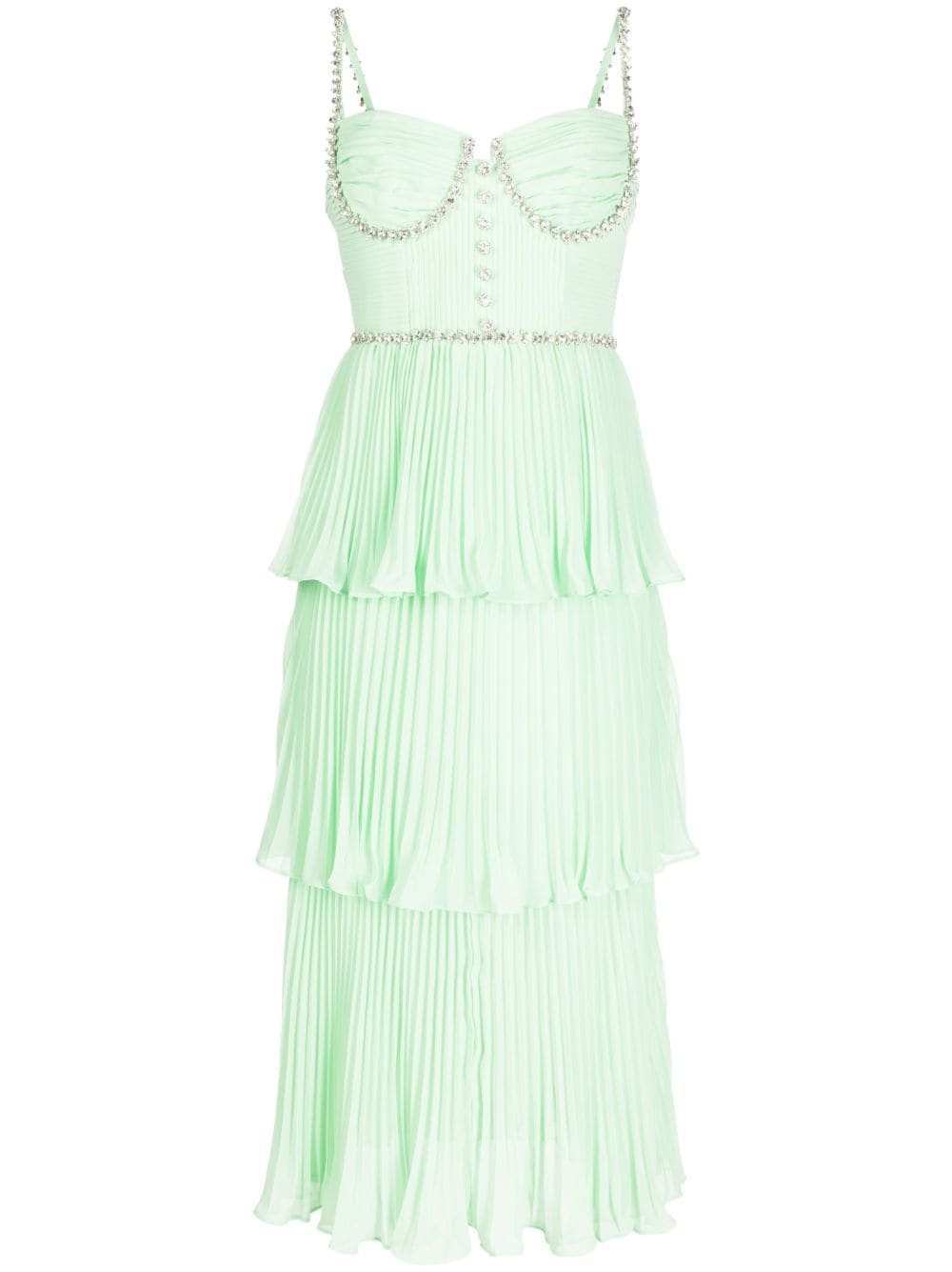 Self-Portrait tiered crystal-embellished dress - Green von Self-Portrait