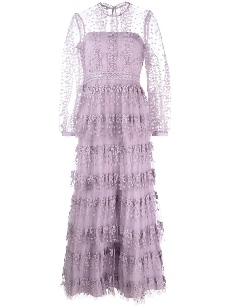 Self-Portrait tiered lace maxi dress - Purple von Self-Portrait